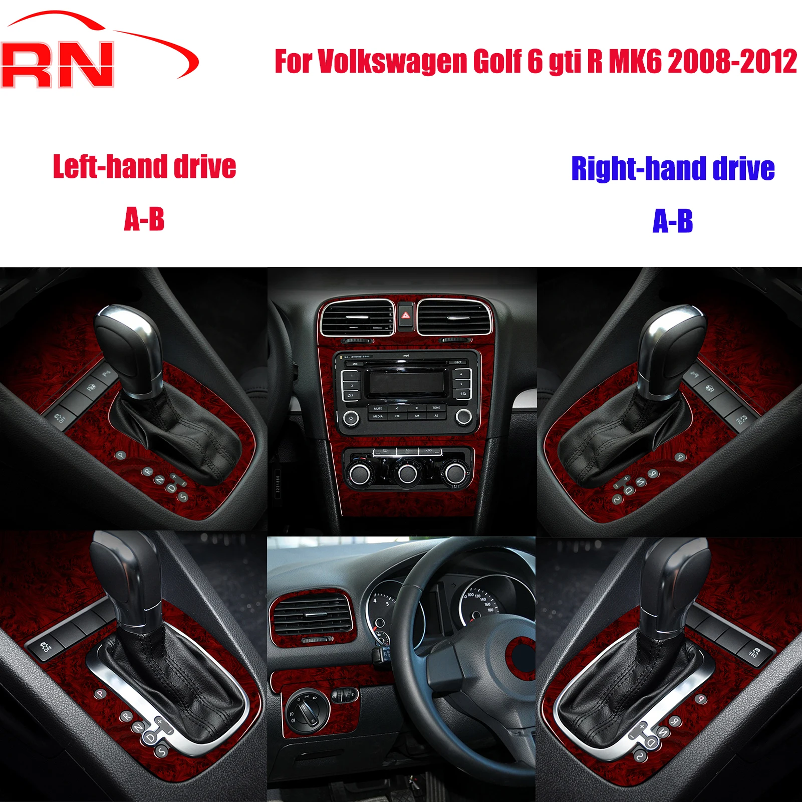 

For Volkswagen Golf 6 gti R MK6 2008-2012 Modified Carbon Fiber Car Center Control Interior Wood Grain Accessories Sticker