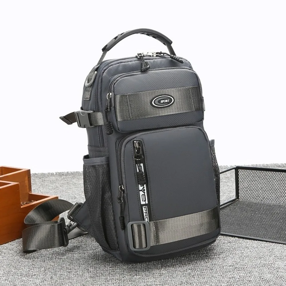 

Casual Shoulder Bag Men Chest Bag Cloth Multifunction Sports Message Bag Zipper Solid Color Crossbody Bag Running