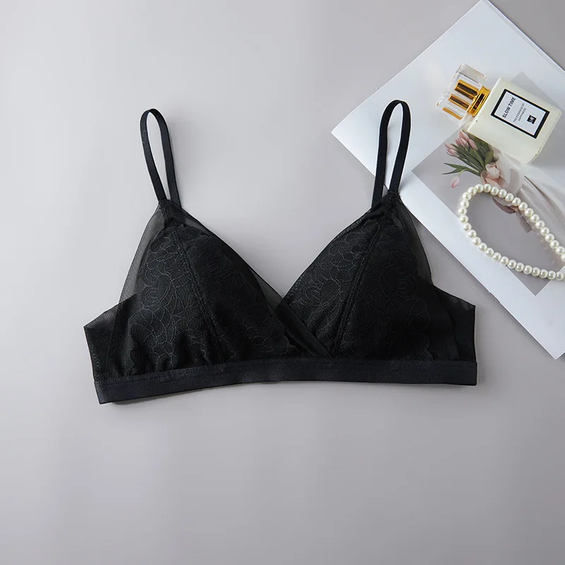 حرير حقيقي دانتيل فرنسي ملابس داخلية ثلاثية الأكواب ، شبكة جانبية ، مثيرة بدون حلقة فولاذية حمالة صدر خلفية ، حمالة صدر نسائية