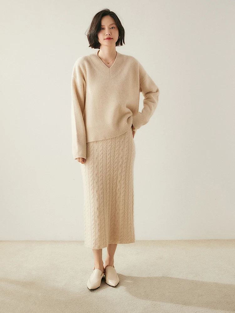

Choice Women 100% Cashmere Brushed Sweater Thick V-neck Pullover Autumn Winter Cashmere Knitted Soft Warm Clothing Luxury Tops