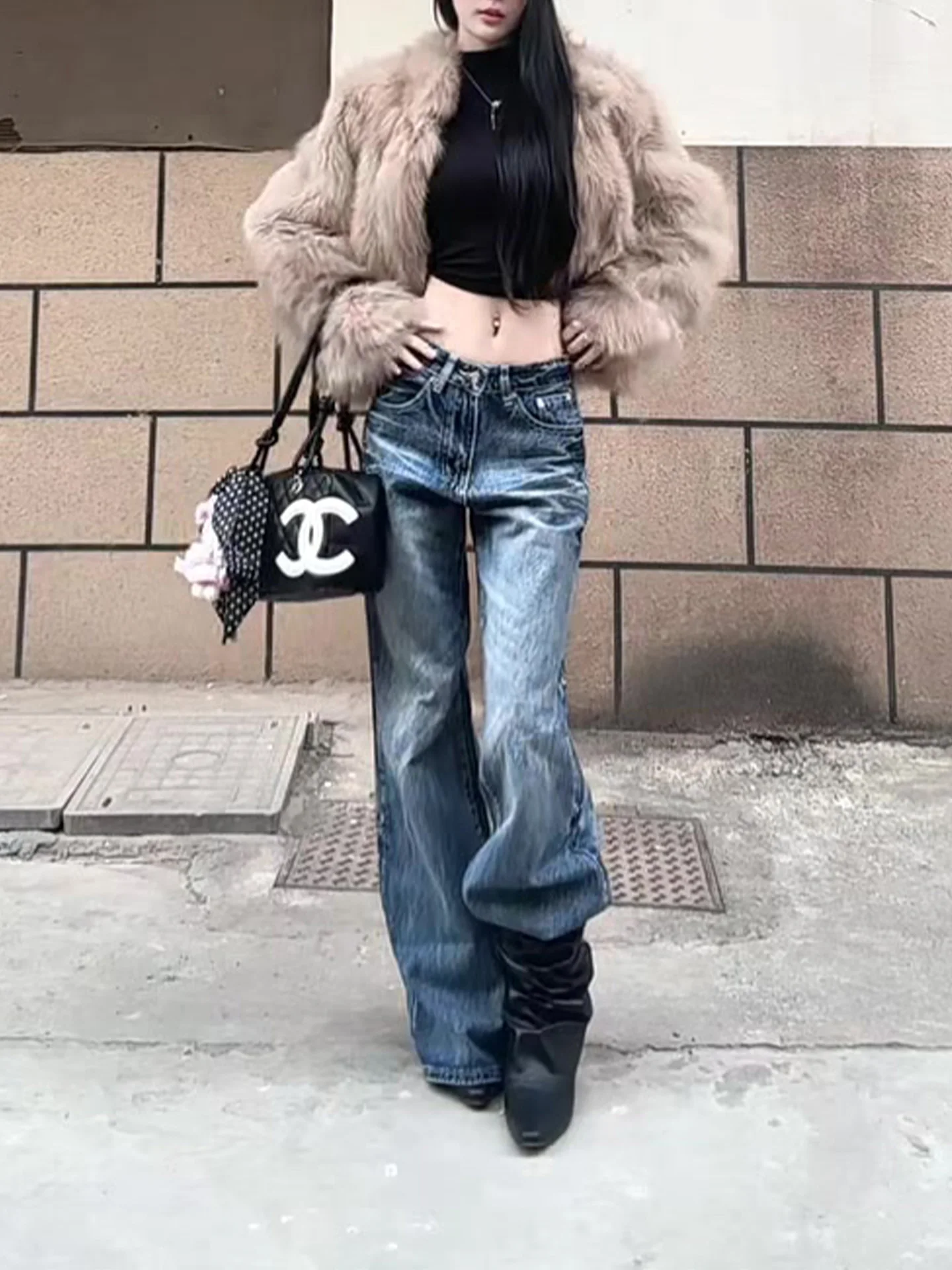 

Широкие джинсы с высокой талией в американском стиле, женские повседневные расклешенные длинные брюки в стиле ретро, осень-зима, новые джинсовые узкие брюки с эффектом памяти