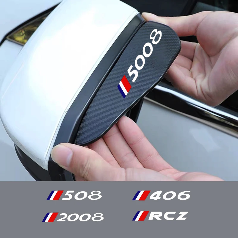 

2Pcs Carbon Fiber Car Rearview Mirror Eyebrow Rain Cover For Peugeot 406 407 408 508 2008 3008 4007 5008 RCZ Car Accessories