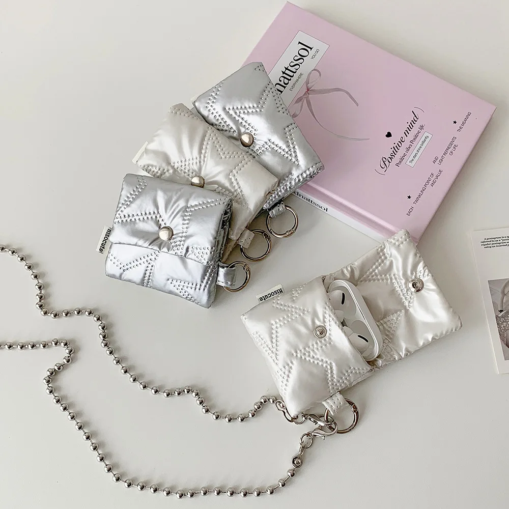 Monedero plateado, bolsa para lápiz labial, bolsa de almacenamiento sanitaria para Airpods, monedero para estudiante, organizador de joyas, funda, soporte para tarjetas de crédito