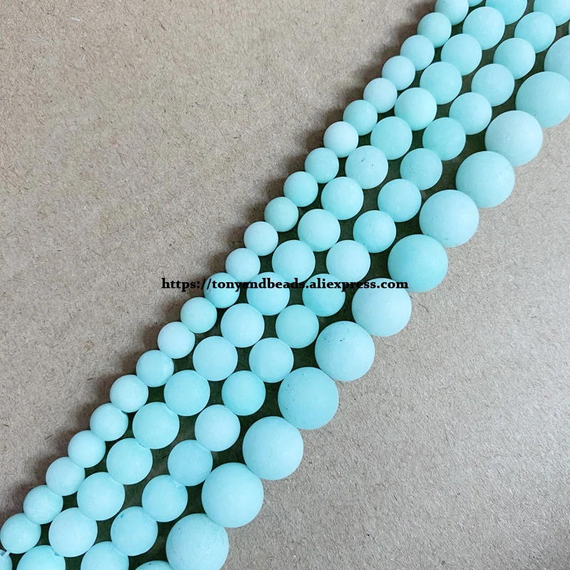 Natural Stone Matte Amazonite Color Jade Round Loose Beads 15\