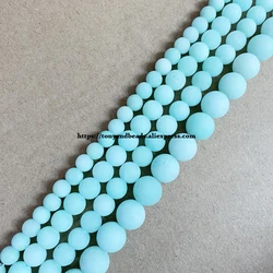 Natural Stone Matte Amazonite Color Jade Round Loose Beads 15