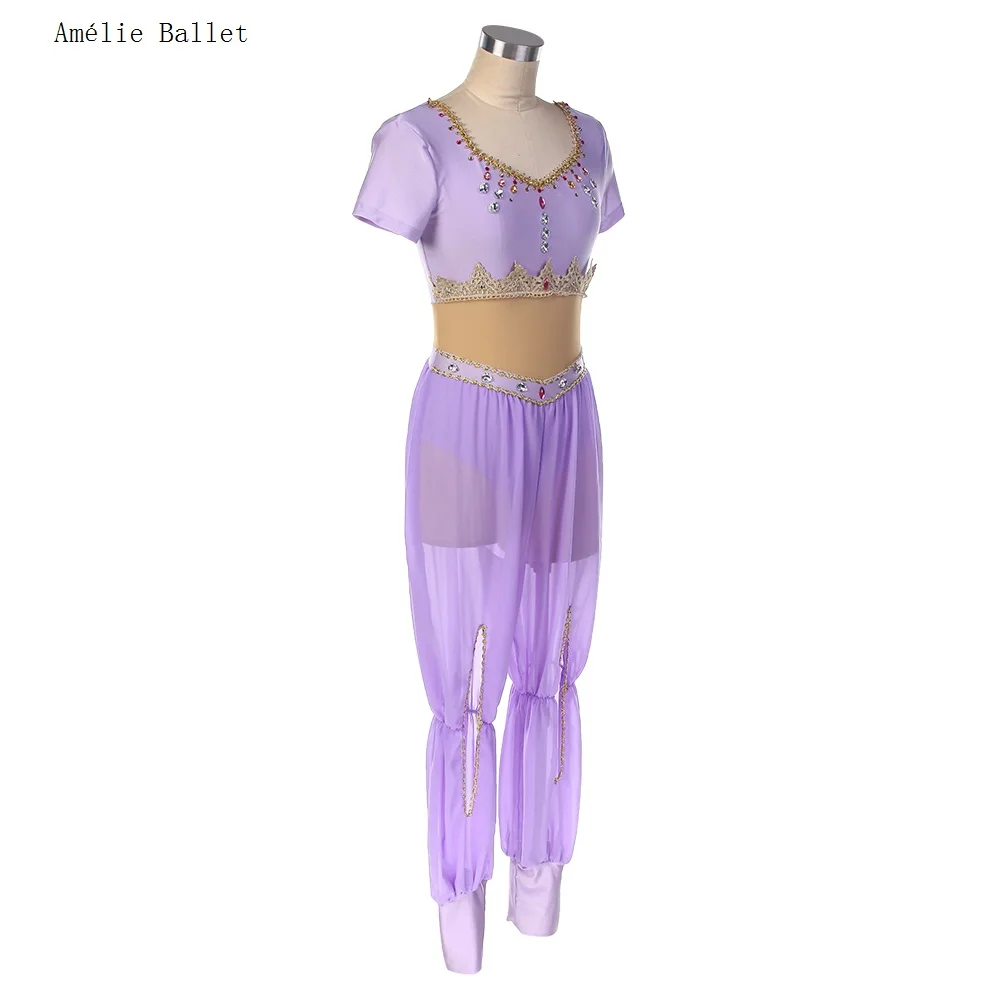 22546 新しい半袖湖ライトパープル/ブルー/レッドスパンデックスボディス女の子 & 女性バレエ衣装ドレスアラビアダンス衣装