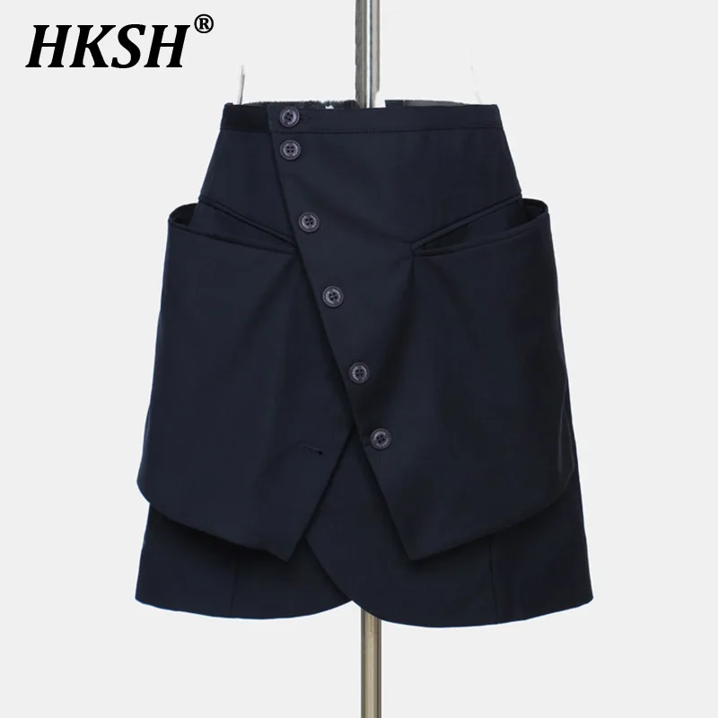 

HKSH Summer New Women's Tide Elegant Skirt Deconstructed Irregular Multi-layer Stitch Pocket Fake Multi-piece Short Skirts H2723