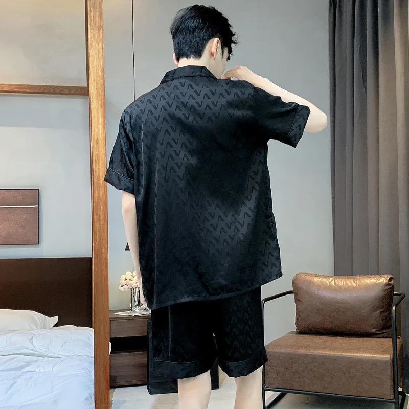 Pyjama Jacquard à manches 9 quarts pour hommes, vêtements de nuit pour hommes, manches courtes, vêtements de maison, printemps, automne, été, haute