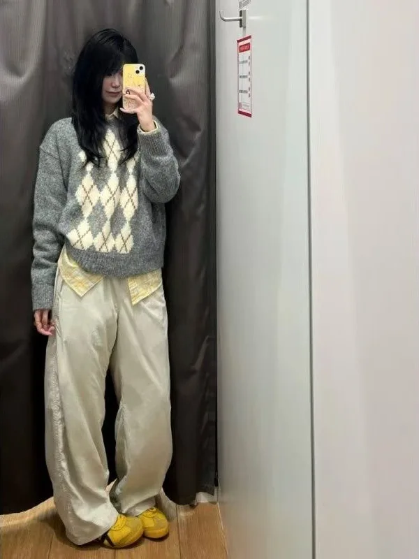 Suéter de Punto ueso con Diseño Fair Isle para Mujer, Cuello Redondo, Manga Larga, Informal, para Otoño e Invierno, con Pat...