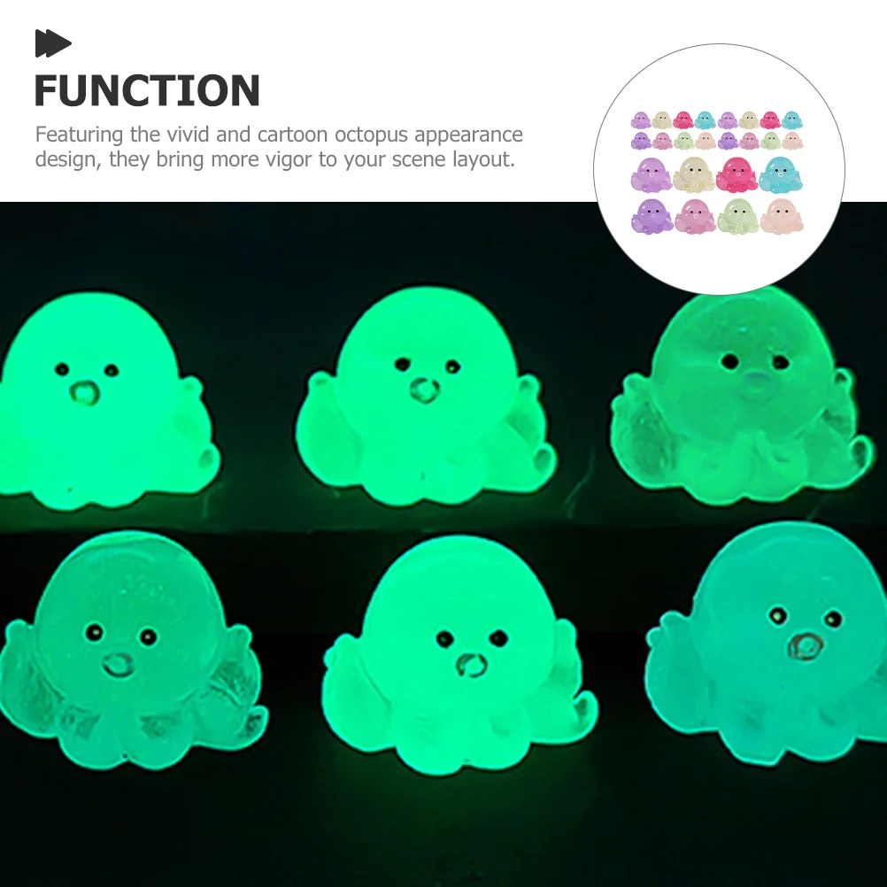 32개 미니 레진 야광 문어 장식품 어두운 곳에서 빛나는 레진 해양 동물 요정 정원 수족관 미니어처 문어