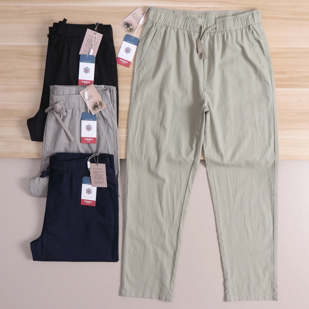Casual Cotton Linen Blend Drawstring Loose Straight Leg Pants Versatile Summer Spring Men's Straight Cut Leisure Trousers