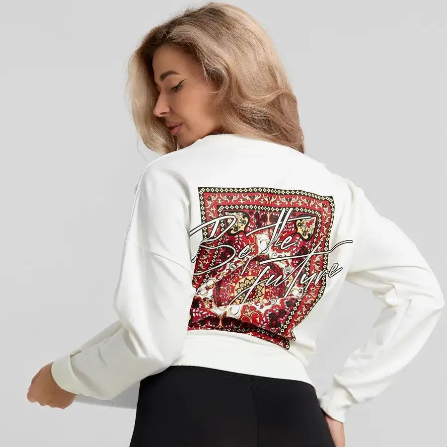 European Fashion Design Graphic Shirts Loose Crew Neck Sweatshirts Retro Pattern Aesthetic Tops Large Size Women Streetwear Goth