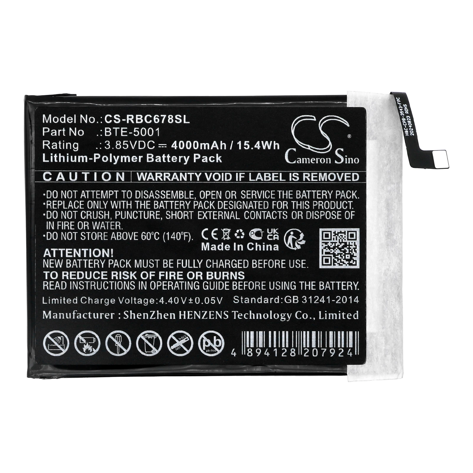 CS Replacement Battery for Orbic R678L5,R678EL,Myra 5G,Magic 5G PN:BTE-5001 4000mAh / 15.4Wh