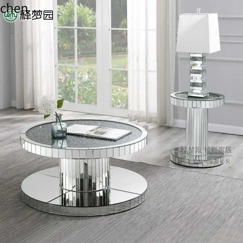 DSAsmall coffee round simple light luxury corner table display table mirror small round table