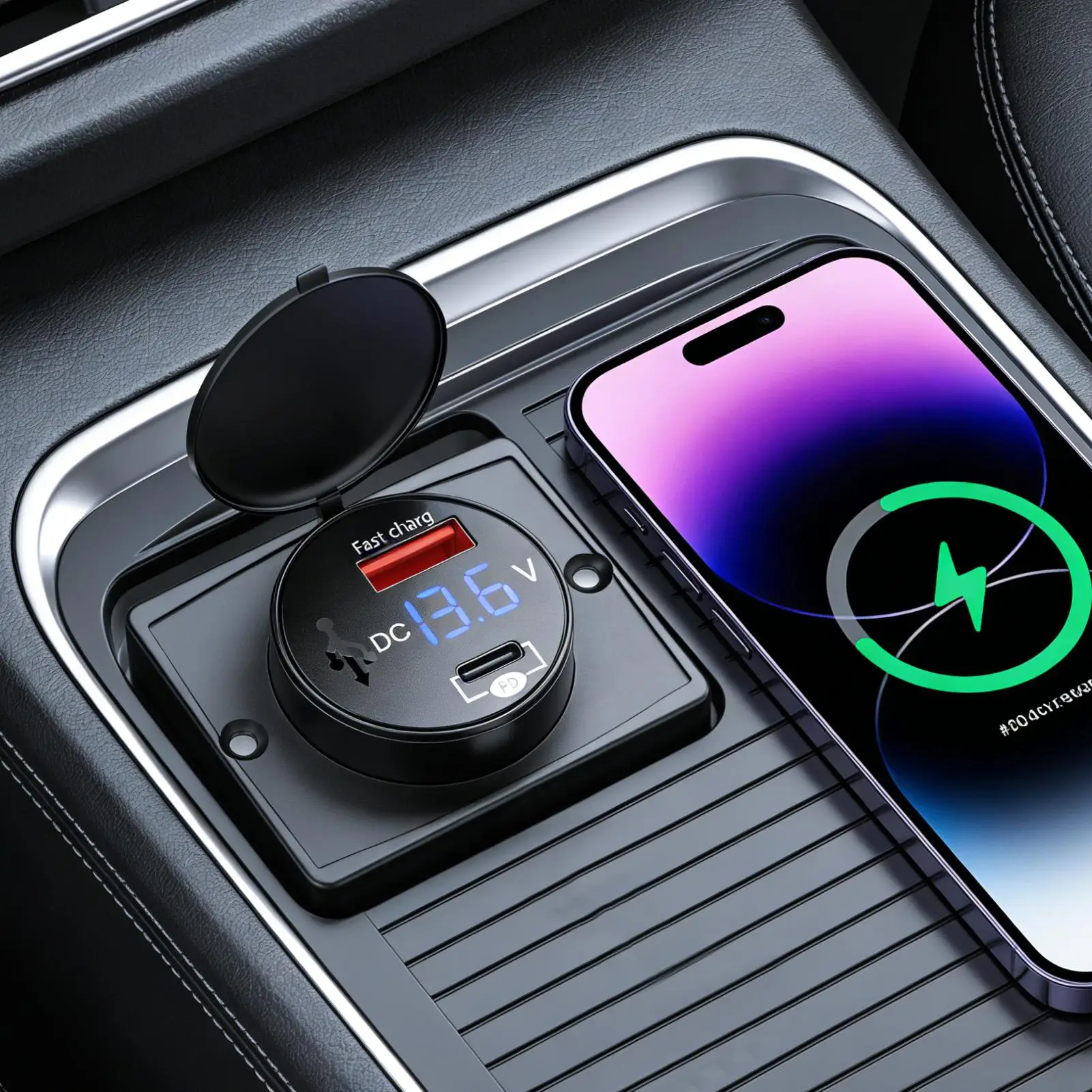 

Car Charger For Cell Phone Digital Voltage Display Fast Charging Car Charger For Truck Vehicle RV Sedan Yacht Motorcycle