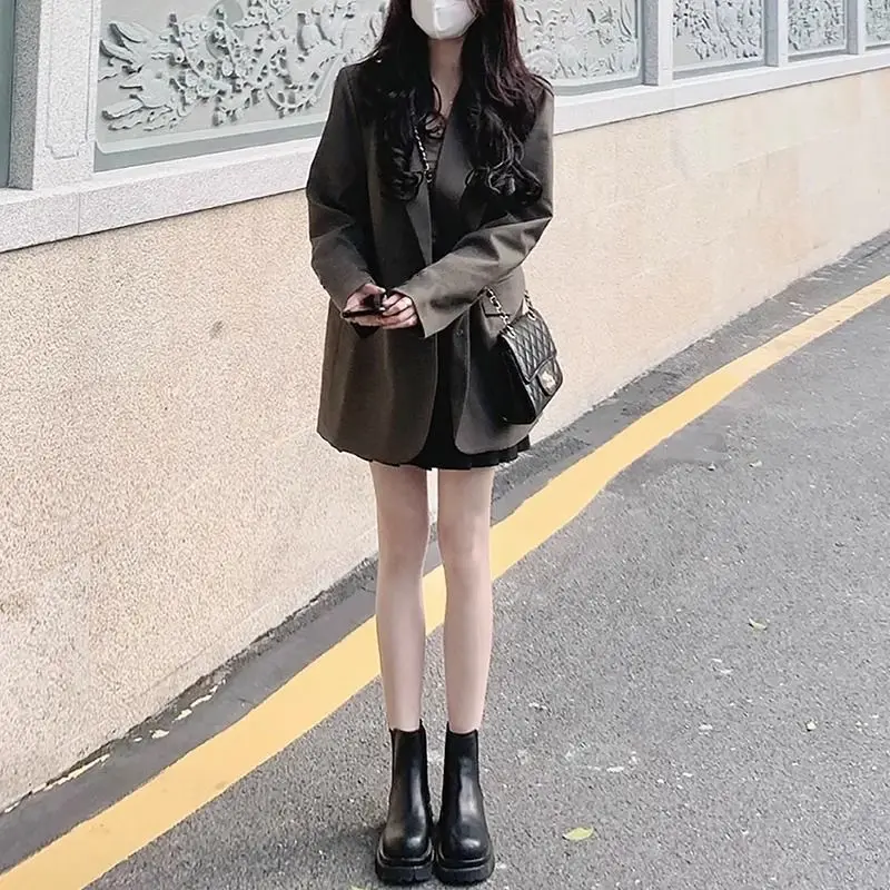 Long Blazers Woman Asymmetrical Design Lace-Up Capable Commuting Temperament Blue Outerwears Wear Burgundy Formal Minimalist