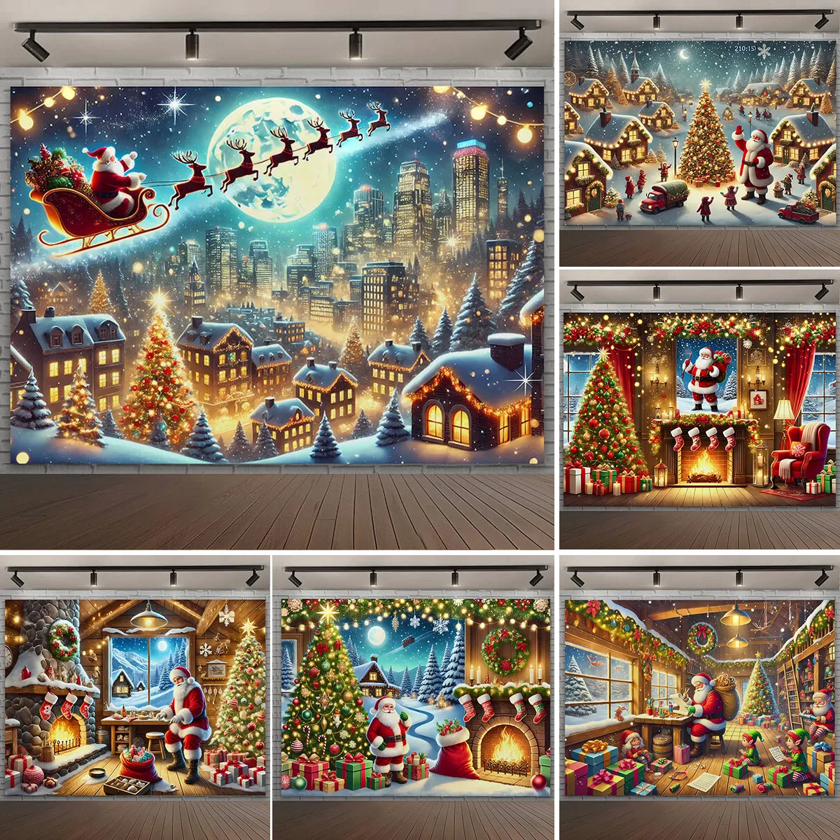 Christmas Decoration Party Backdrop Santa Claus Reinder Snow Cart Window Gift Photography Background Photo Studio Supplies 2024