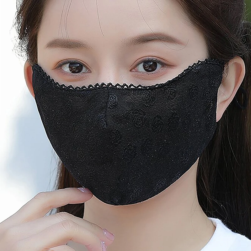 Lightweight Breathable Summer Sunscreen Lace Mask Sunshade Solid Color Sunscreen Face Cover Strap Hanging Ear UV Protection Mask