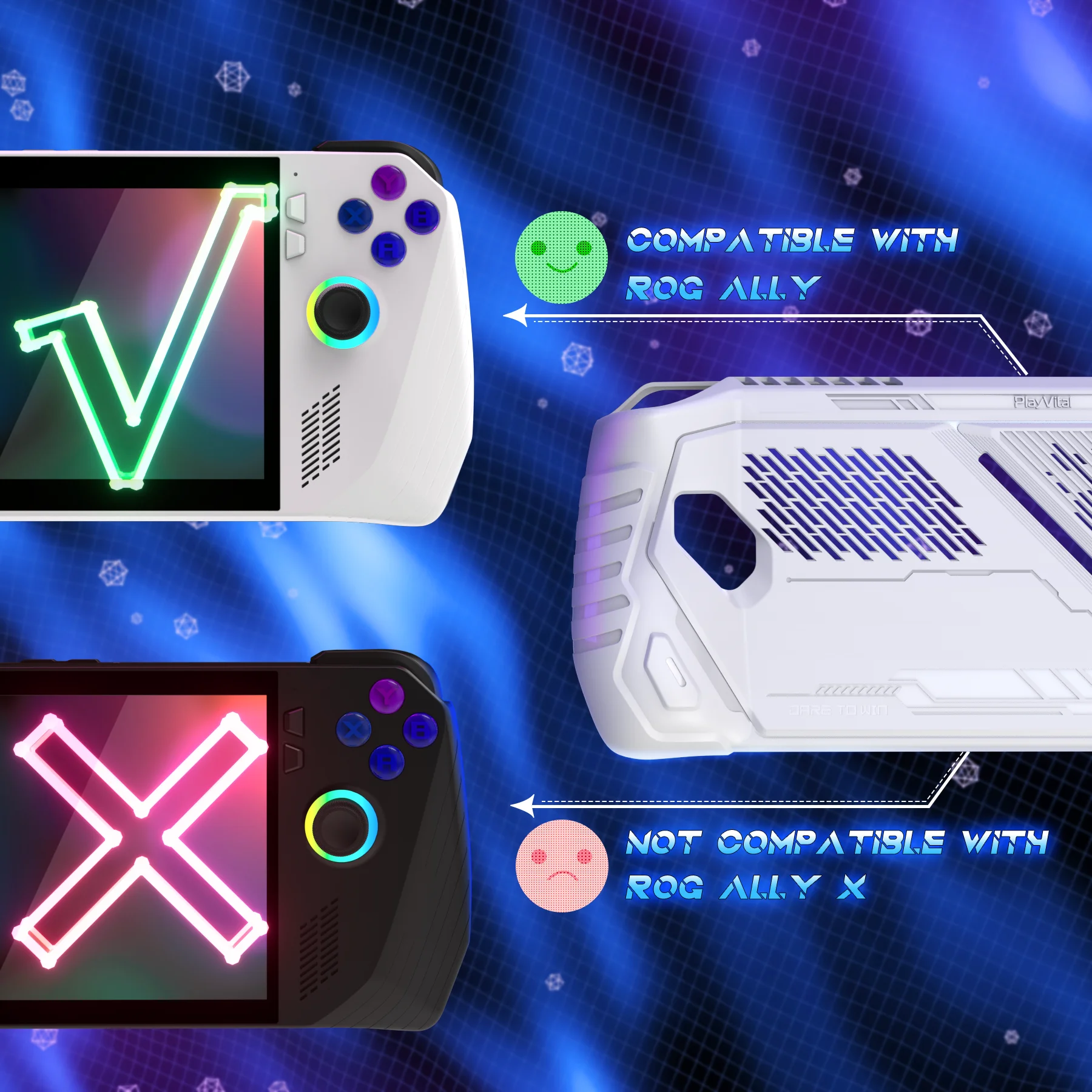 PlayVital Absolute TPU Protective Case for ROG Ally, Anti-Slip Grip Cover with Joystick Caps Anti-Scratch Shockproof- White