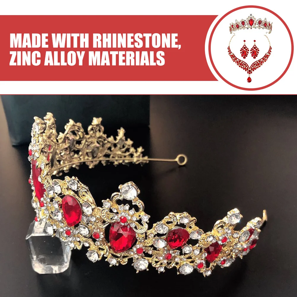 1 Juego de collar de corona nupcial para boda, pendientes, conjunto de joyería con diamantes de imitación, elegante para fiesta de cumpleaños, conjunto de collar y pendientes de corona para niñas