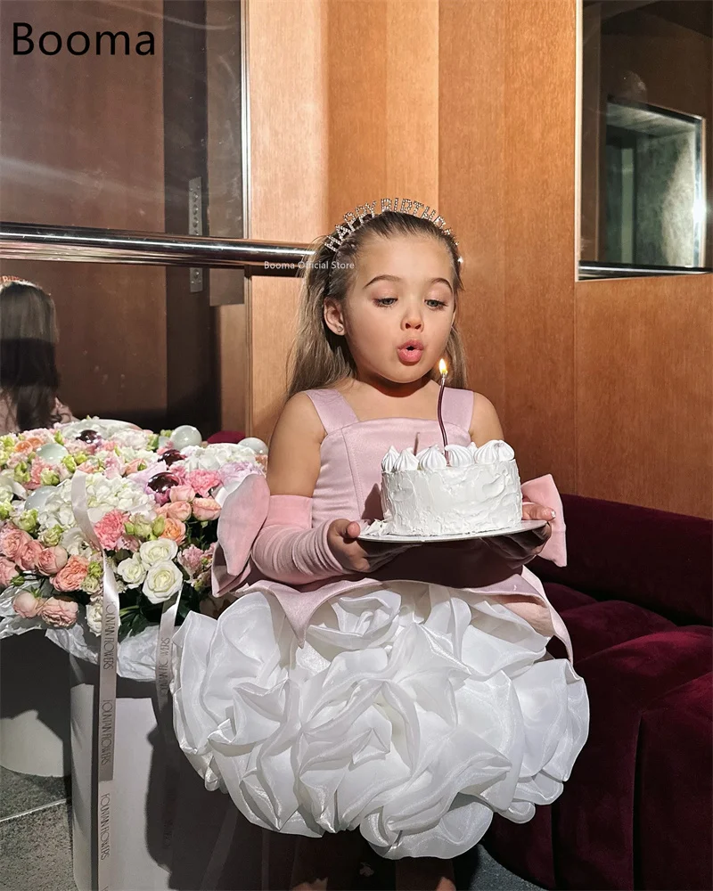 Booma Flowers Girl Dresses Pleat Tulle Spaghetti Strap Sleeveless Wedding Party Dress for Kids Girls Prom Gowns Customized image 2