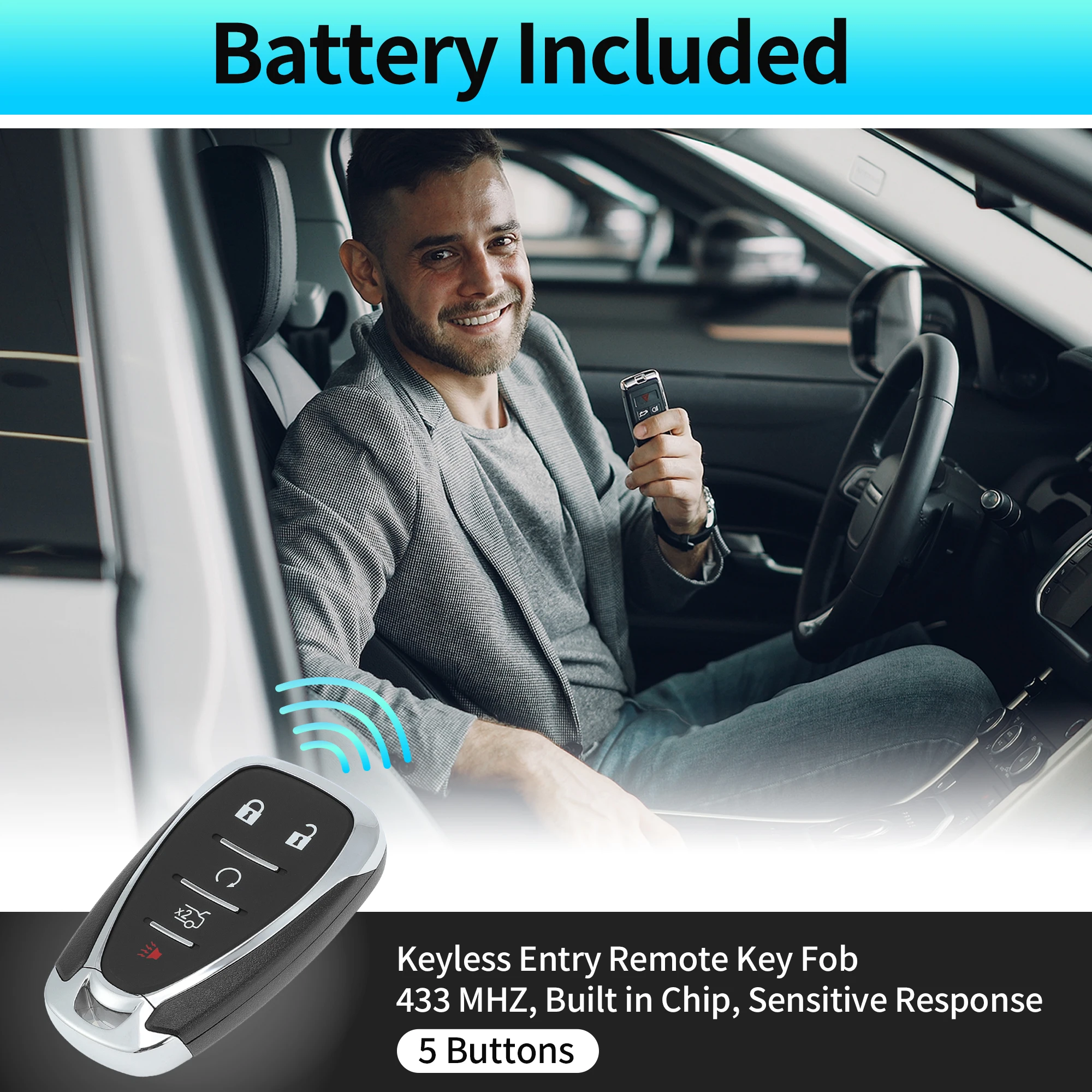 X Autohaux HYQ4ES 433 MHz Chave remota de entrada sem chave para Chevy Malibu Camaro 2021-2023