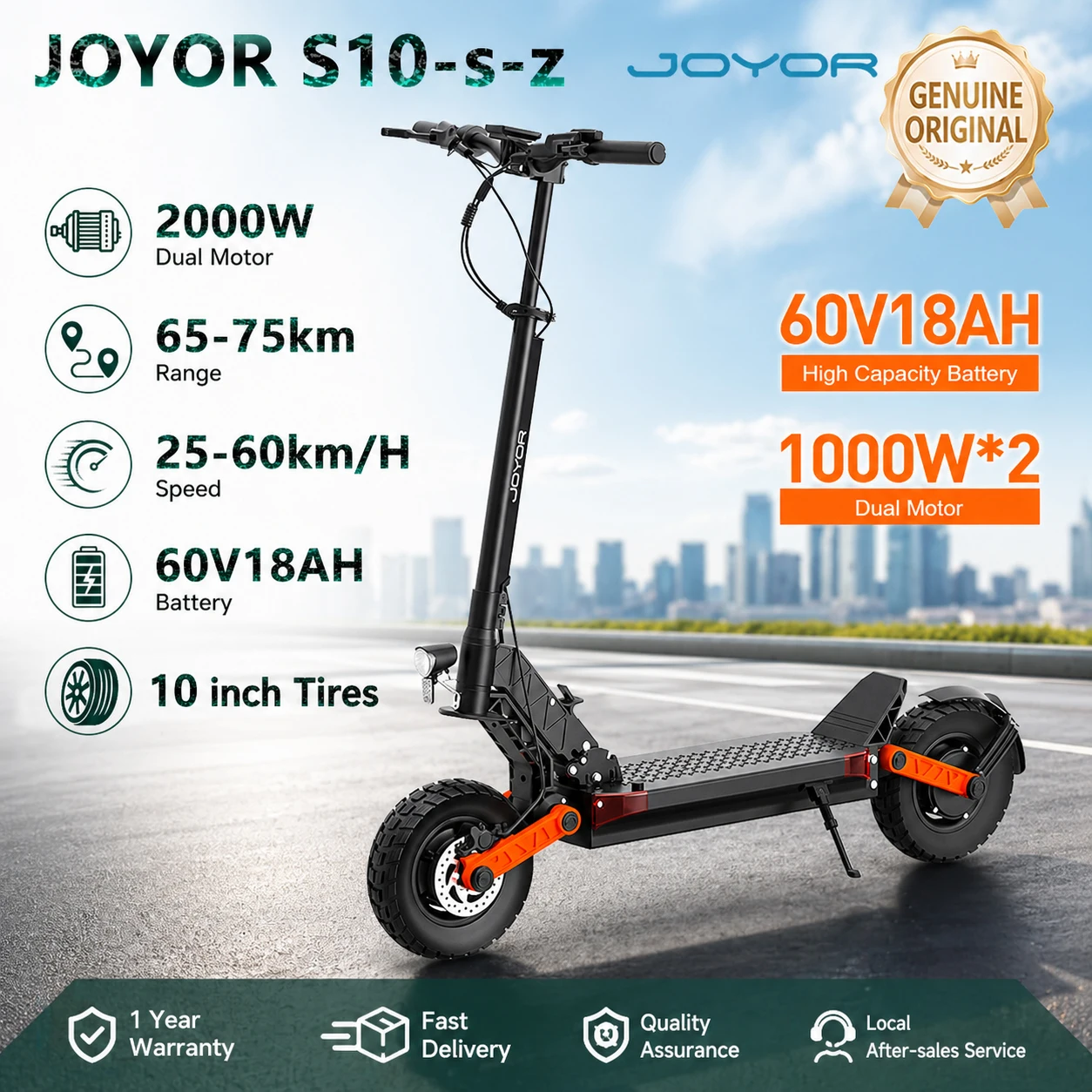 Patinete Eléctrico JOYOR S10-s-z, Motor Dual de 2000W, Batería de 60V 18AH, Neumáticos de 10 Pulgadas, Velocidad de 60km/h, Autonomía de 65-75km, Envío Rápido desde Almacén Local de la UE, Garantía de 1 Año, Patinetes Plegables para Adultos, Hoverboards PRO, Resistente, Extremo, CE MAX