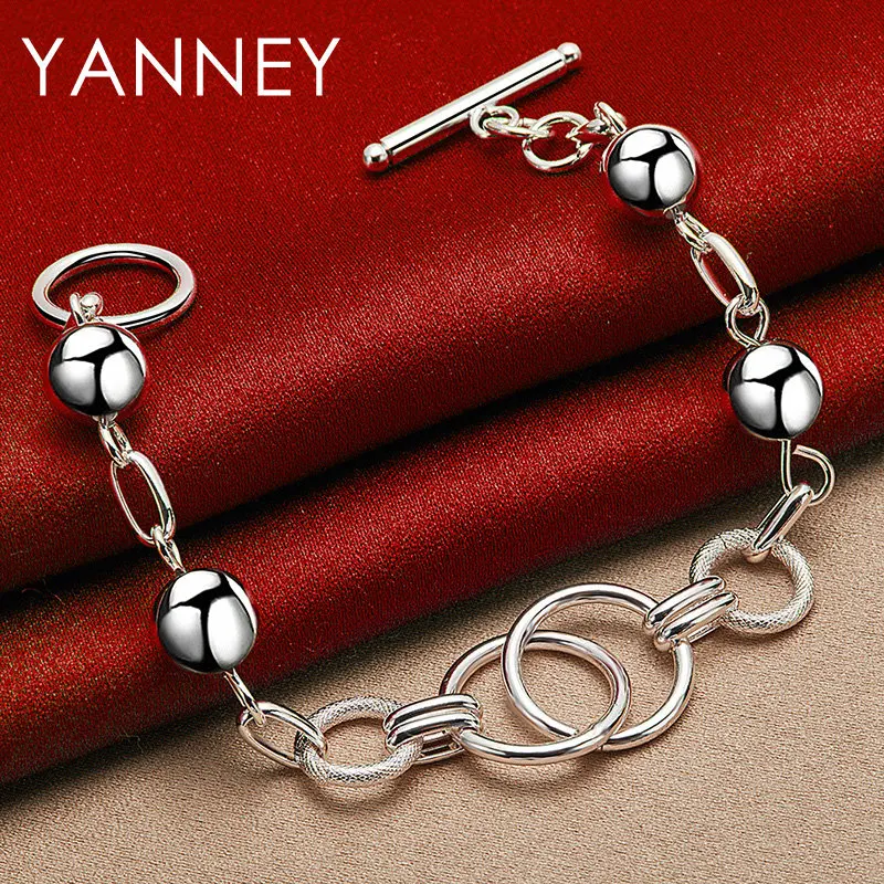 

YANNEY Charm 925 Sterling Silver 8 Inches Beads TO Bracelet Women Men Fashion Gifts Party Jewelry Wedding