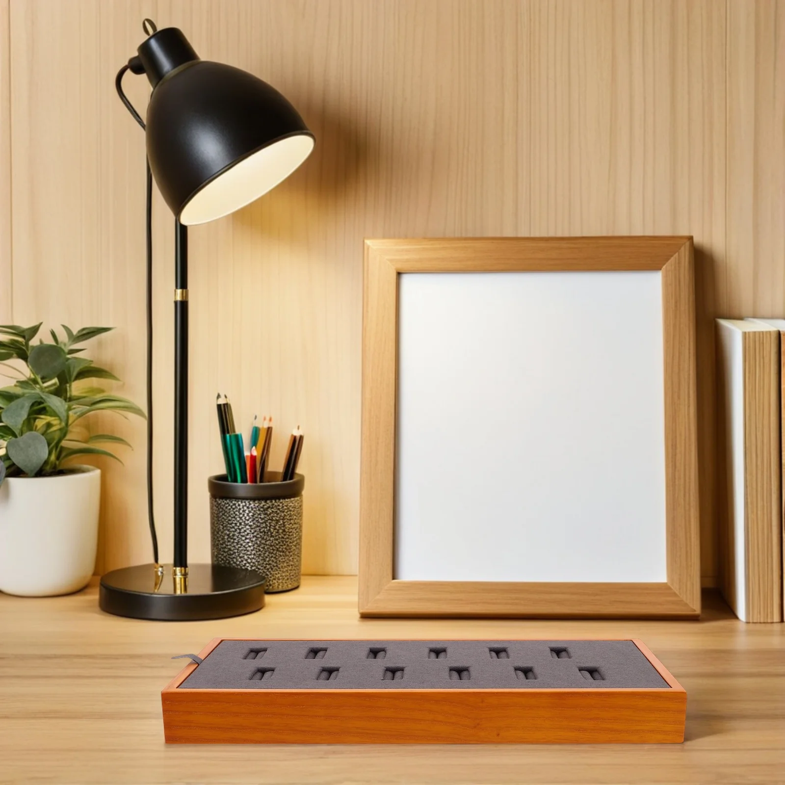

Wood Jewelry Display Tray 12 Slots Ring Organizer Holder Box Dustproof Storage Display for Rings Accessories Ring Tray