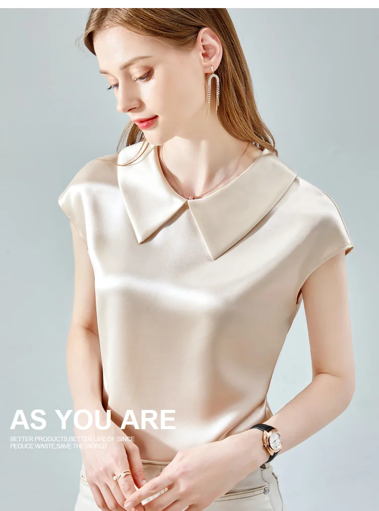 Camisas De Mujer Elegant Ice Silk Shirt Plus Size Artificial Silk Tops Acetate Satin Blouse Doll Collar White Girlish Blouse