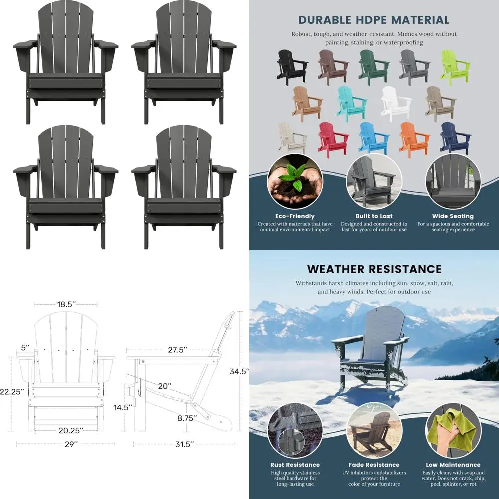 

Westin Outdoors Laguna WO 4-Piece Classic Adirondack Patio Furniture Set with Folding Chairs for Outdoor Gatherings