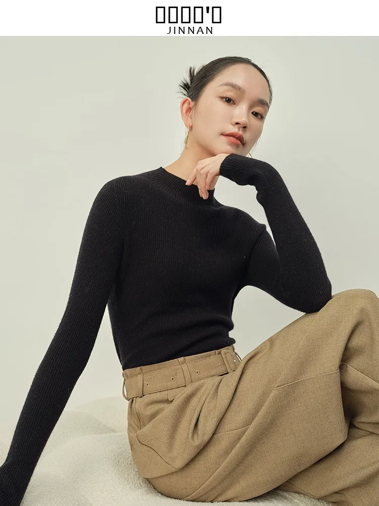 

JINNAN Camere Wool Long Sve Slim Fit f High Collar Knitted Base irt Women's Faion Inner Wear Layering Top