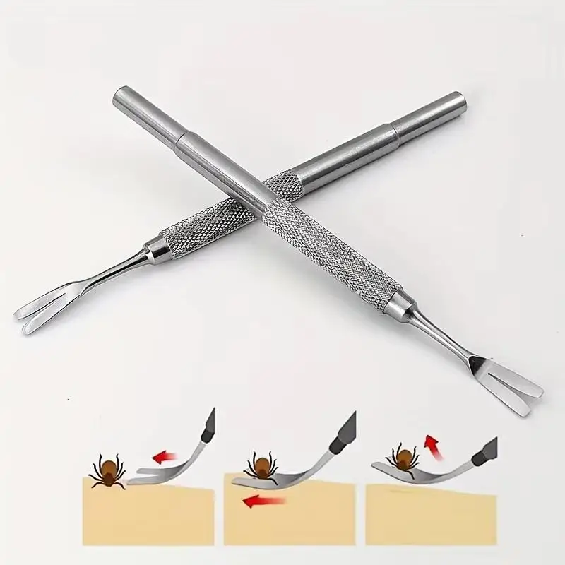 Stainless Steel Tick Fork Effective Design Fork Shape Pet Flea Removal Tweezers Tick Removal Tool Flea Treatment