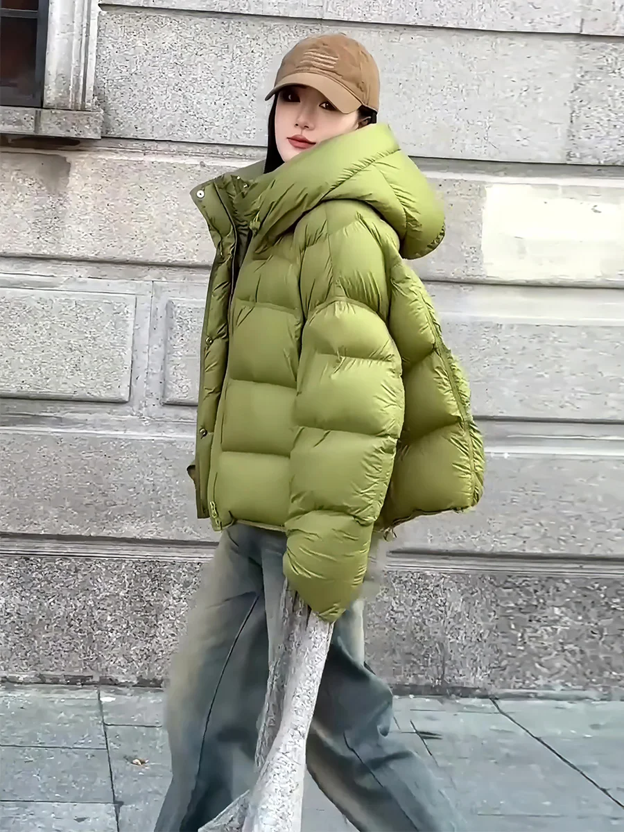 Mujer ort blanco Du down Jaet con capucha Dstring Thi cálido abrigo de invierno Faionable viaje Sle capucha desmontable