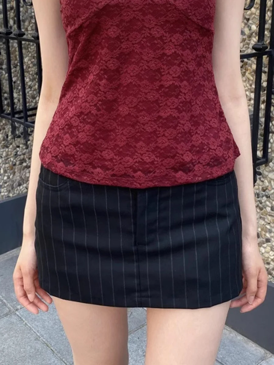 

Black Striped Slim Mini Skirts Women Summer High Waist Simple Pocket Straight Faldas Sweet Preppy Style Vintage Shorts Skirt New