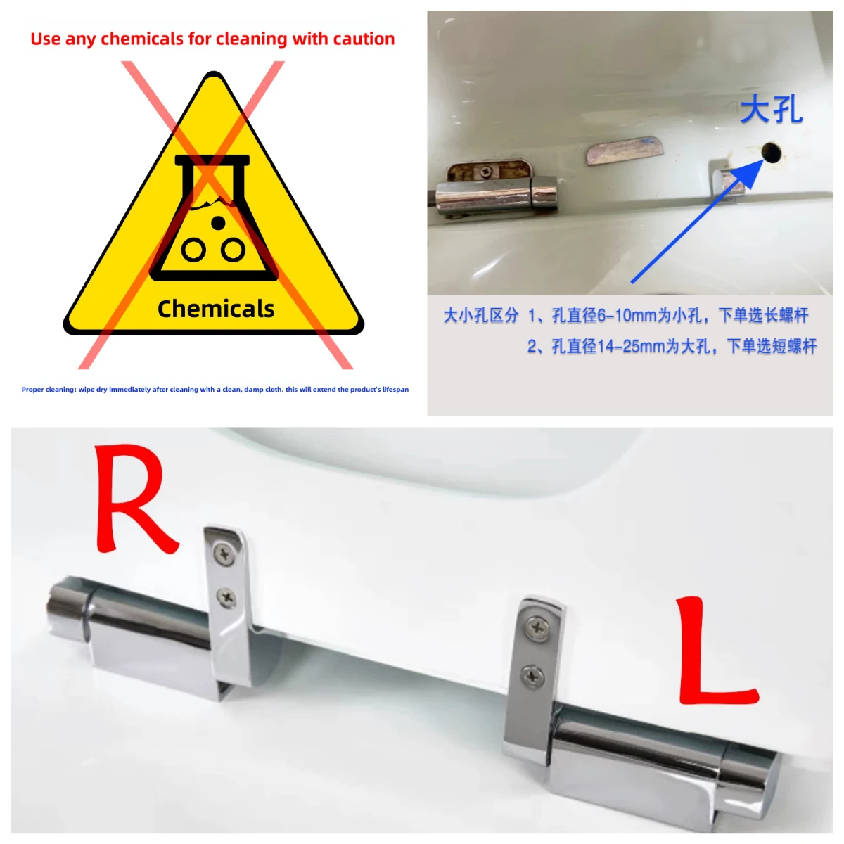 Suitable for acrylic toilet cover cushion hinge, resin, wood bamboo toilet cover slow fall