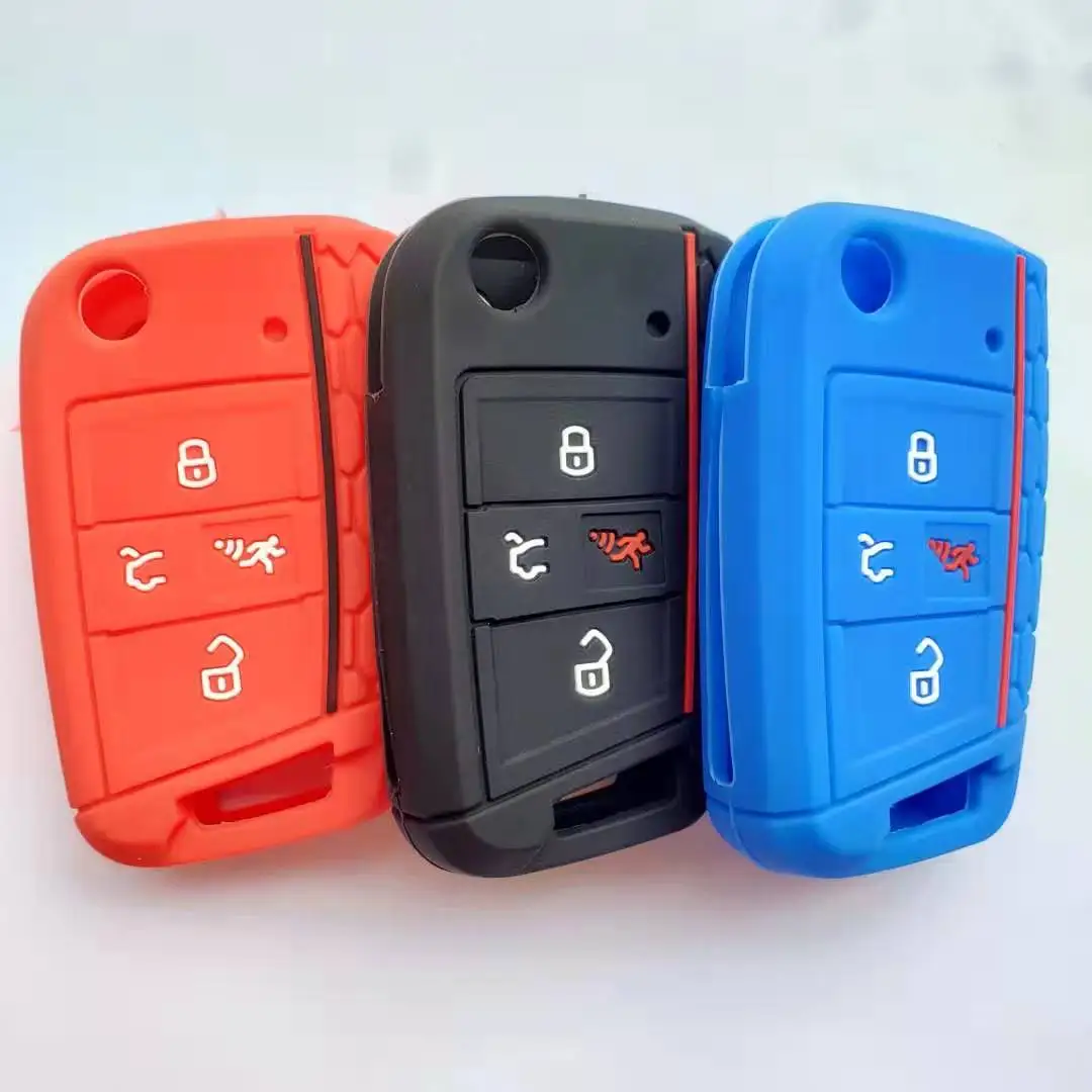 Key Silicone Protector Llave Funda Para Coche Skoda Octavia VW Polo Golf Atlas 4 Button Flip Remote