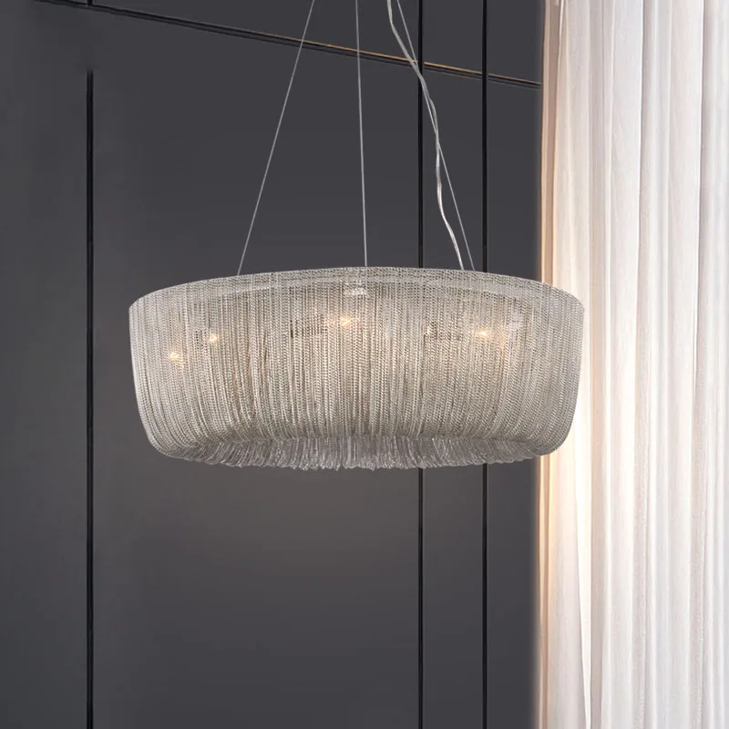 High - Quality Luxury Modern Large Silver Aluminum Chain High - Circle Chandelier For Villa Hotel Interior Hall Decoration