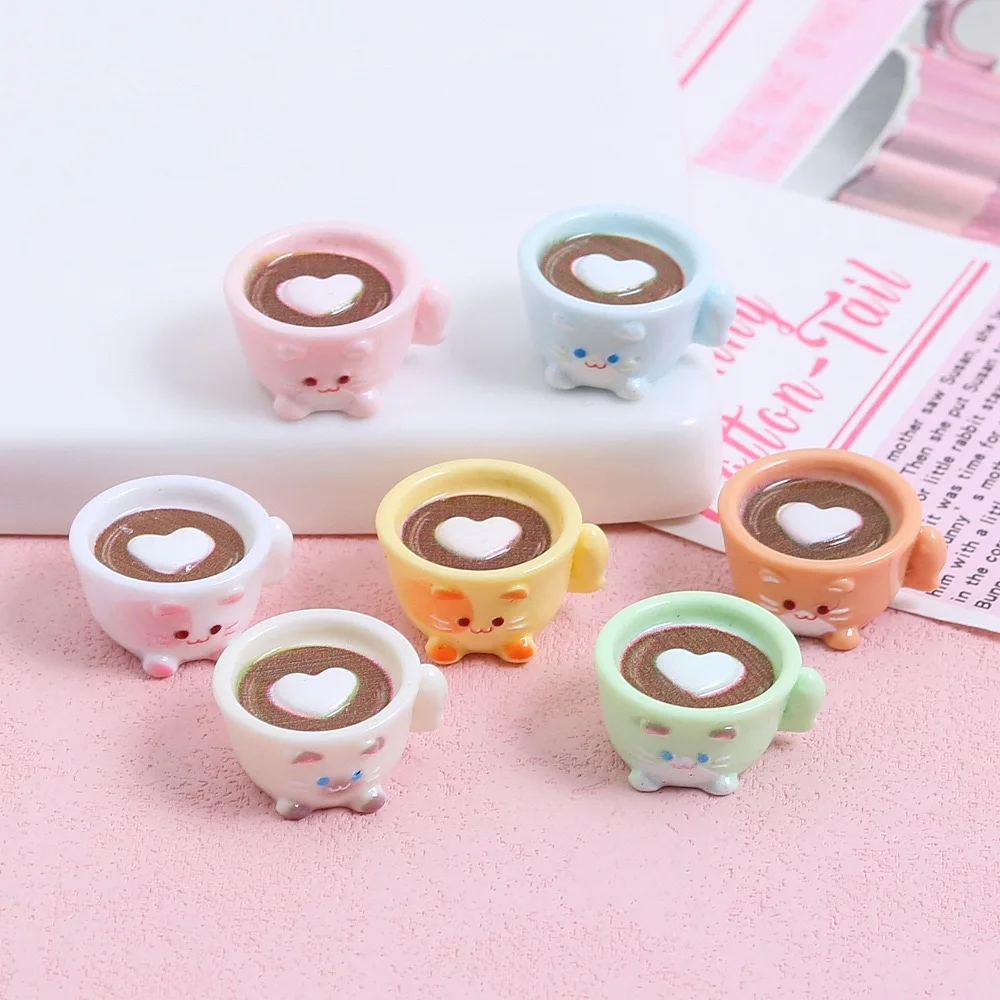 

Kawaii Kitten Coffee Cup Resin Cabochon 20pcs Resin Crafts for DIY Jewelry Making Wholesale Scrapbook Decoration Accessory