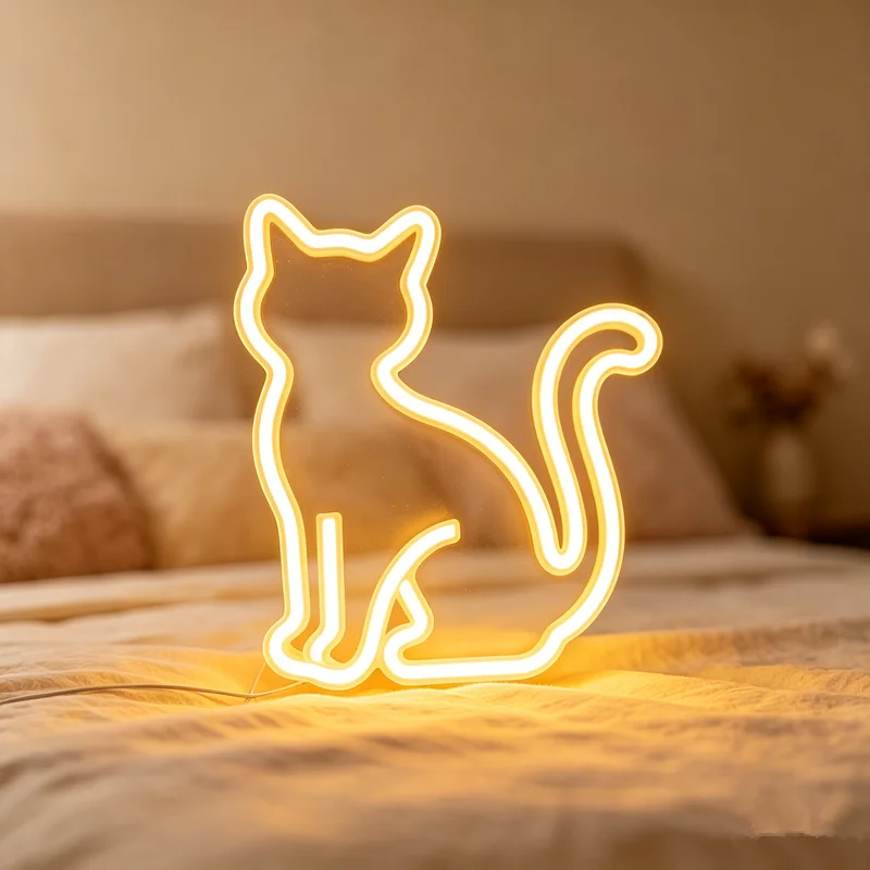 Cute Cat Neon Bedroom Ambient Light, Wall Decoration, Night Light, Holiday Gift, Cute Animal-Themed Ambient Decorative Light