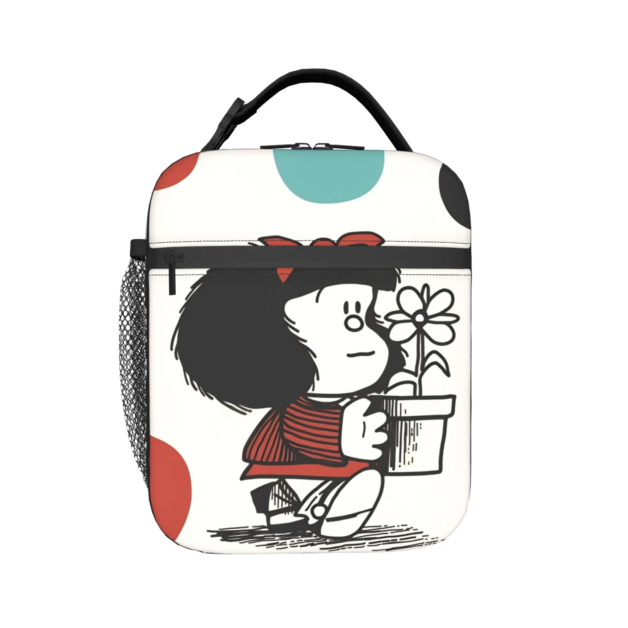 Mafaldas Polka Dot Art Insulated Lunch Bag Cooler Bag Reusable,Lunch Container  Portable Tote Lunch Box Girl Boy College Outdoor