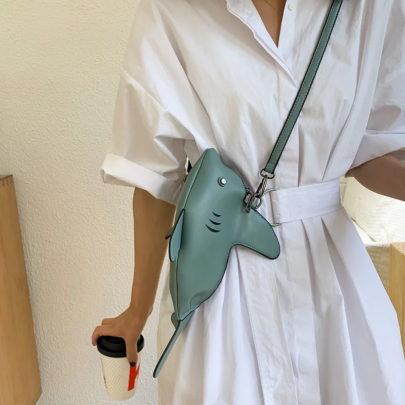 Fun Personality Cute Shark Design PU Leather Casual Shoulder Bag Tote Crossbody Mini Messenger Bag Handbag Clutch  Purse Flap 1