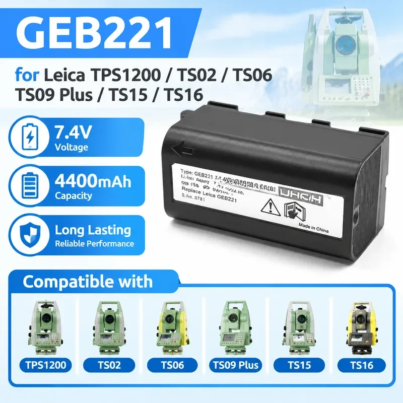 New GEB221 7.4V 4400mAh Battery for TPS1200 / TS02 / TS06 / TS09 Plus / TS15 / TS16 Series Total Stations