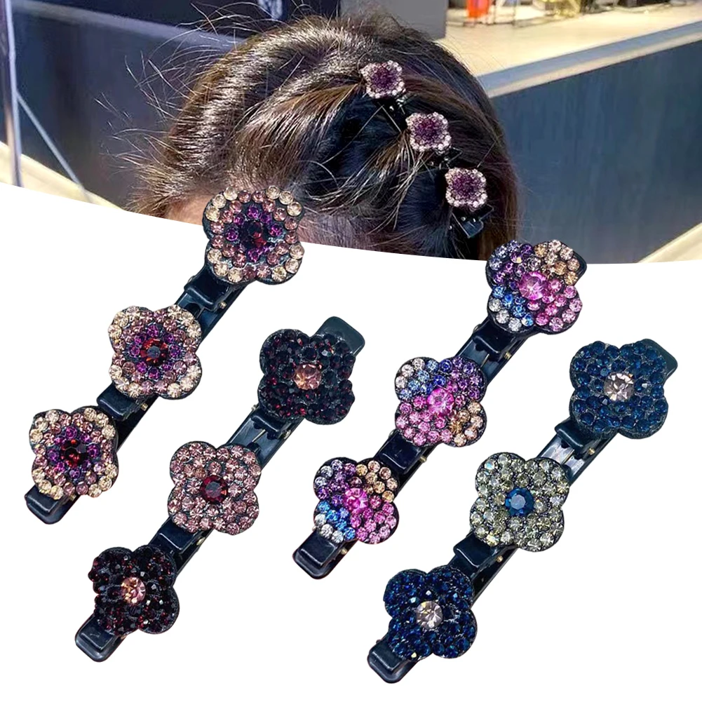 2022 New Fashion Women's Rhinestone Braided Hair Clips Sparkling Crystal Stone Braided Hair Clips Hair Accessories Girls Female