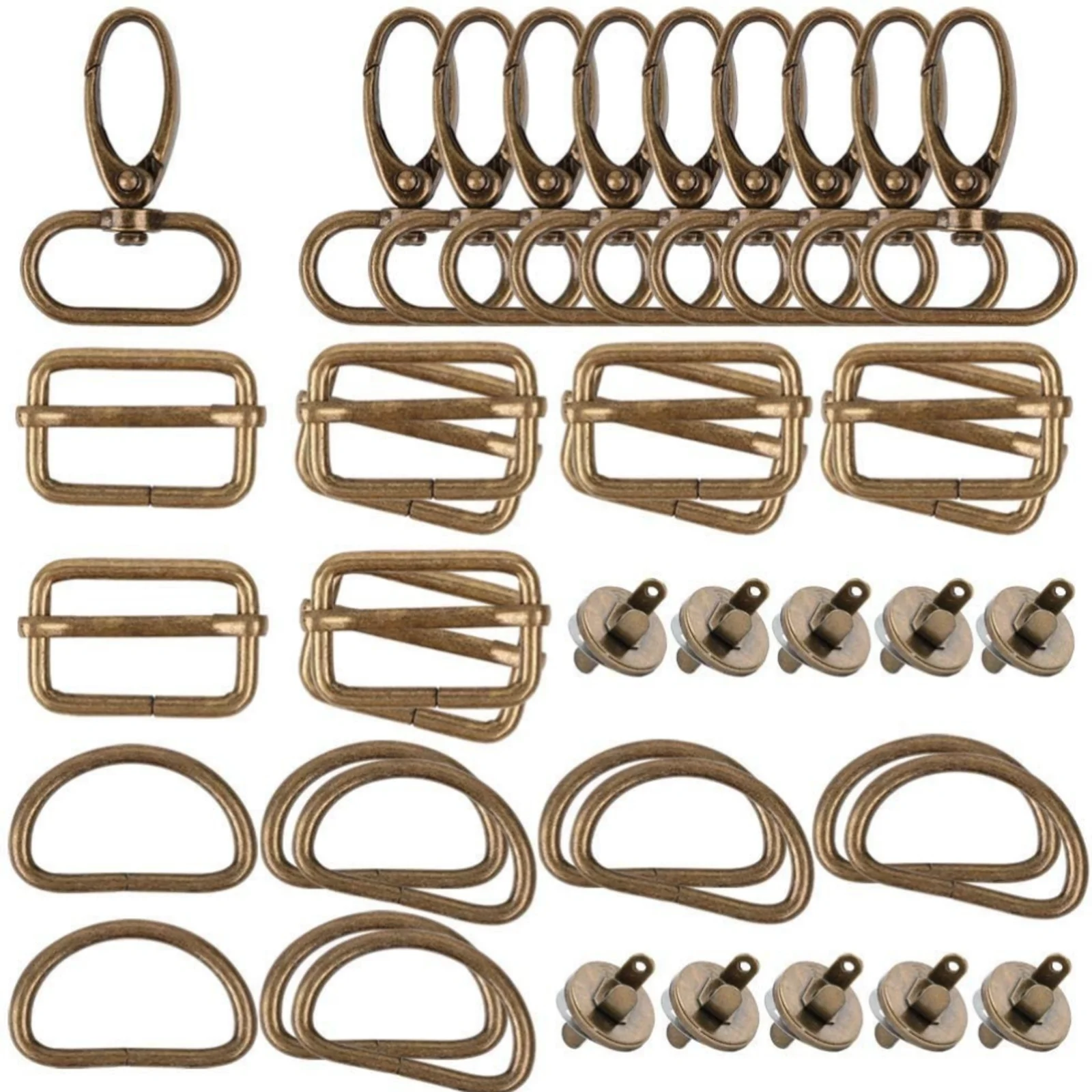 

Metal Hardware Buckles Kit, Keychain Bulk with Key Chain Swivel Hook D Rings and Slide Buckles for Bag Making, Handbag Fasteners