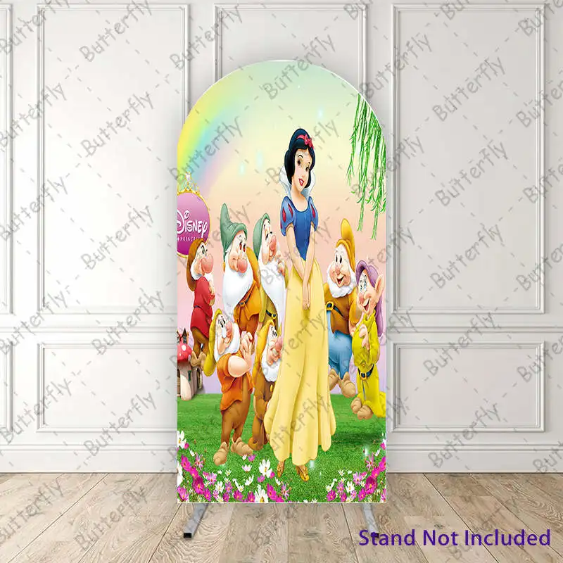 Rainbow Flowers Seven Dwarfs Snow White Princess Disney Arch Photo Backdrop Cover Girls Birthday Party Background Decoration