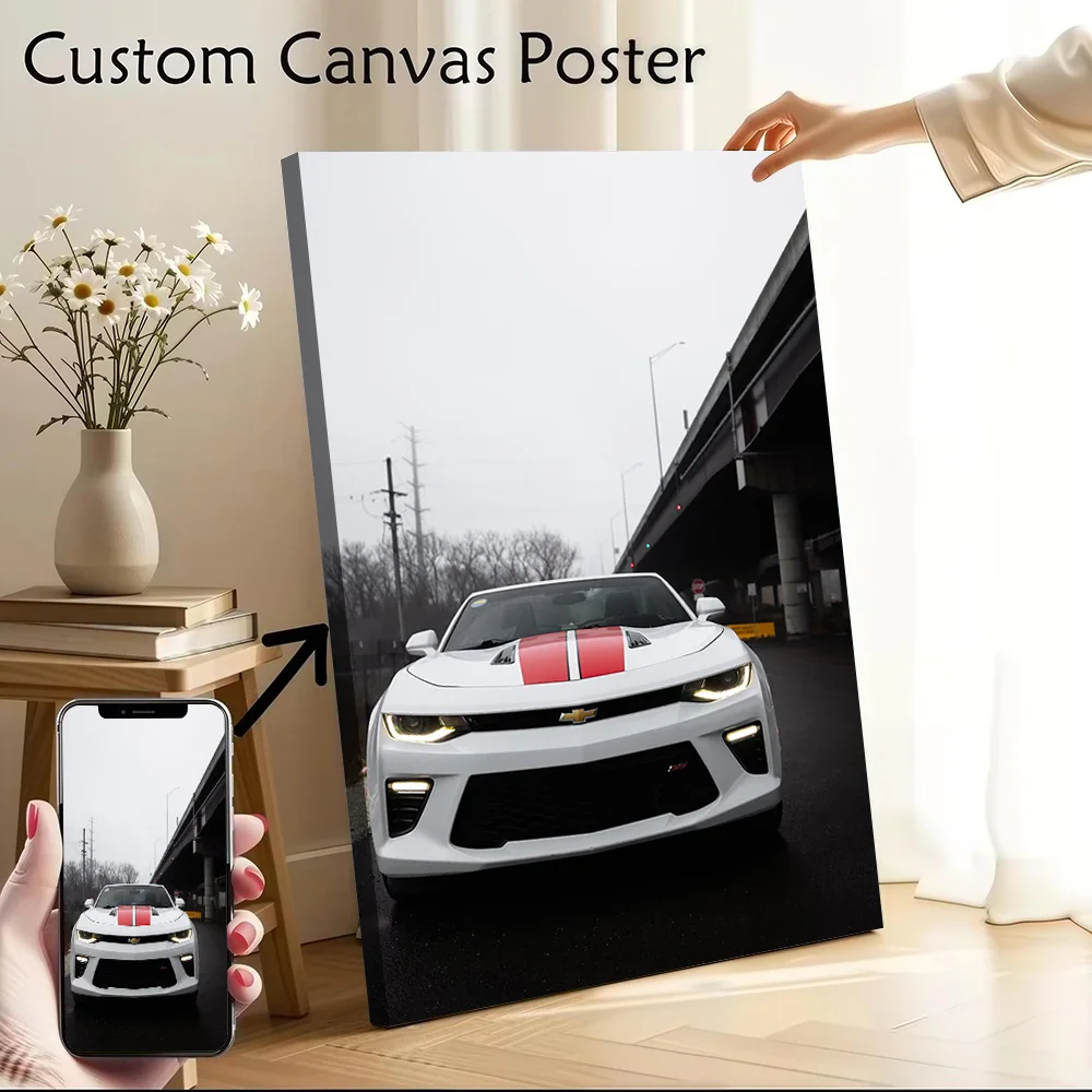 White Sports Car Camaro Canvas Poster Customizable Pictures Wall Art Canvas Painting for Interior Decoration Room Decor Home