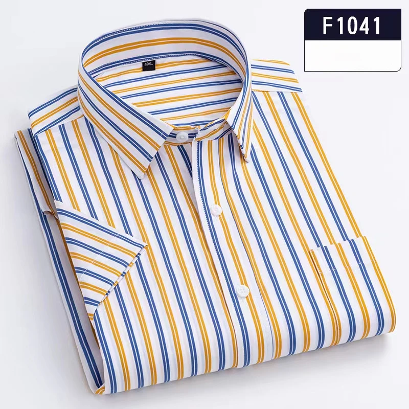 Chemise rayée à manches courtes pour hommes, vêtements de bureau monochromes, chemises décontractées, coupe couvertes, médicaments, haute qualité, 100% coton, été, nouveau