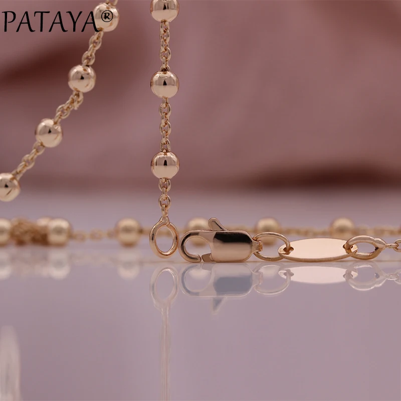 PATAYA 3mm Wide Round Beaded Bracelets 19cm Necklace 55cm 585 Rose Gold Color Ball Bead Link Chains Fashion Jewelry Gift for Wom