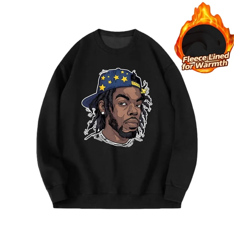 Round Neck Long Sleeves Top in Print Series, 100% Cotton with Fleece Lining for Extra Warmth, Casual & Warm